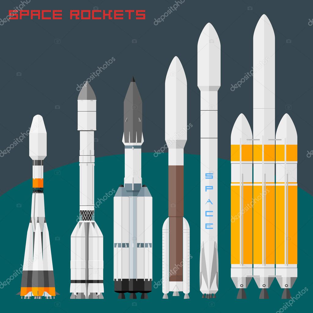 Space rockets set . Comparative size cargo and universal rockets in the world.