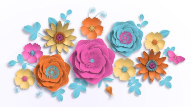 Kağıt Sanat, yaz çiçek yaprakları kesim kağıt ile beyaz bir arka plan üzerinde. Hisse senedi vektör çizim