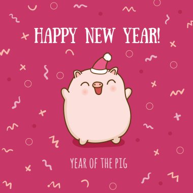 Mutlu yeni yıl komik vektör tebrik kartı tasarımı.