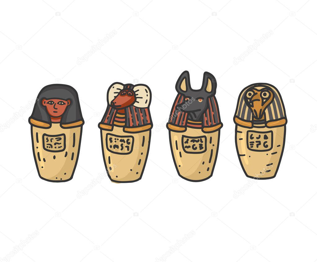 Canopic jars - ancient egyptian elements using for mummification. 