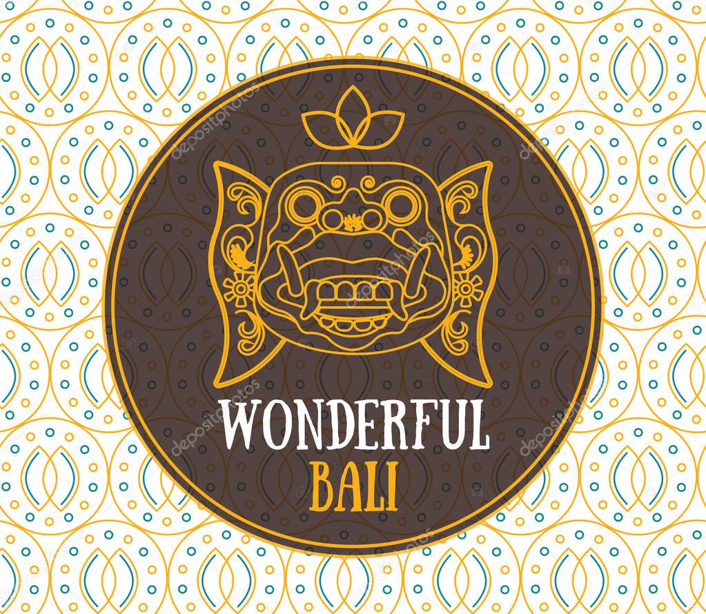 The vector head of Hanuman, the monkey warrior, on the seamless pattern background with the text.