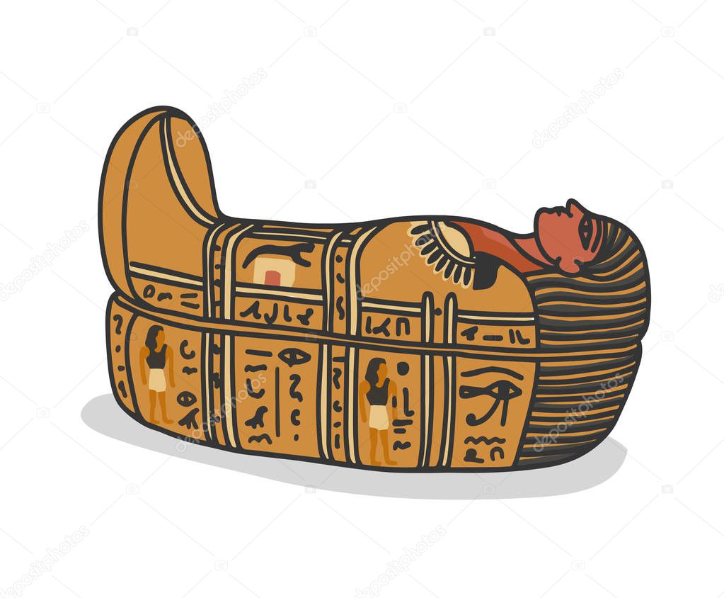 Vector ancient egyptian sarcophagus, tomb for pharaons mummy. 