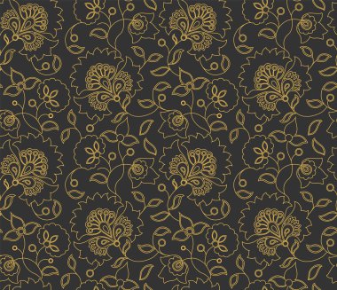 Vektör sorunsuz çiçek Hint tarzı desen gri arka plan üzerinde