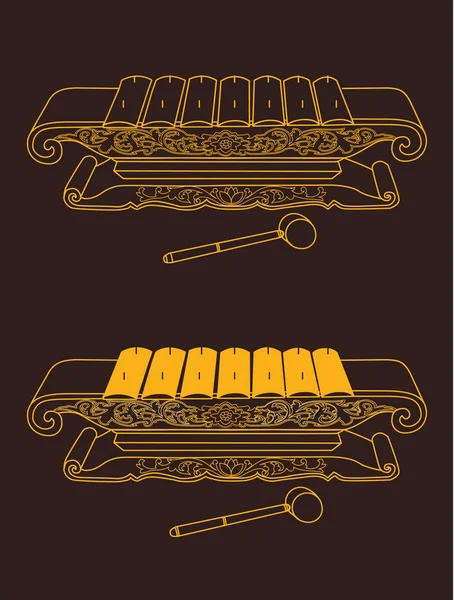 Drawn Sarong Wayang. Metalófono, instrumento musical tradicional. Elemento de la orquesta Gamelan. Arte de línea, vector . - — Vector de stock