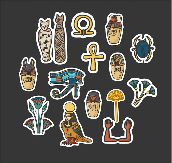 Conjunto de antiguos elementos sagrados egipcios . — Archivo Imágenes Vectoriales