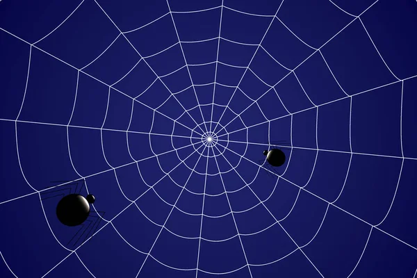 Creepy spider web with black spiders on a blue background