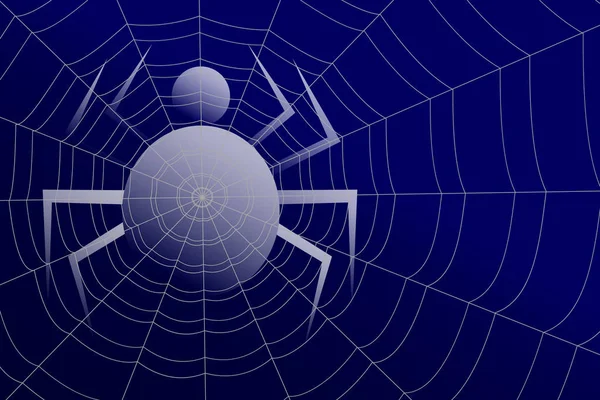 spider silhouette under the concentric cobweb on blue background