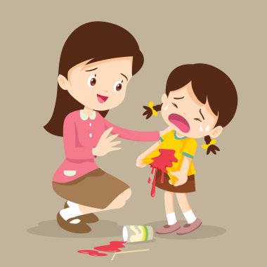Küçük kız lekeli shirt.accident, öğretmen ile gömlek lekeli beverage.girl affet.