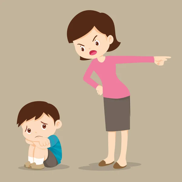 Mutter Schimpft Ihren Sohn Und Der Junge Weint Traurig Junge — Stockvektor