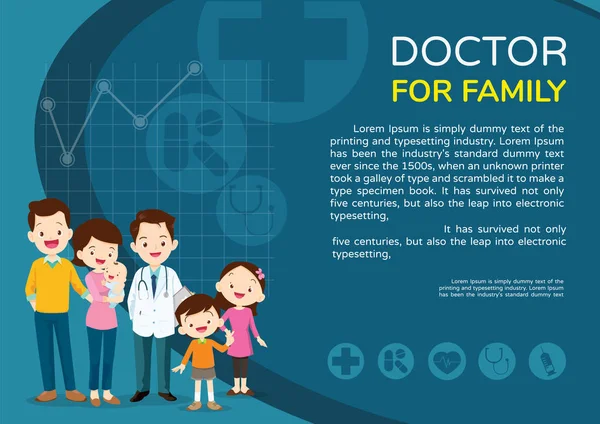 医師と子供の医療の背景のポスターの家族 家族と子供バナー レイアウト テンプレート カバー ポスターのための医者 — ストックベクタ