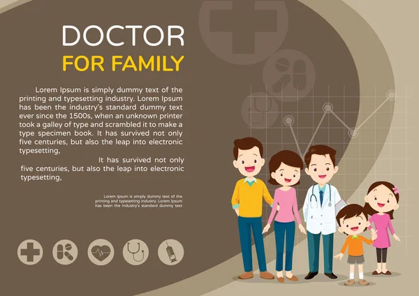 Arzt Und Familie Mit Kindern Gesundheitshintergrund Poster Doctor Für Familie — Stockvektor