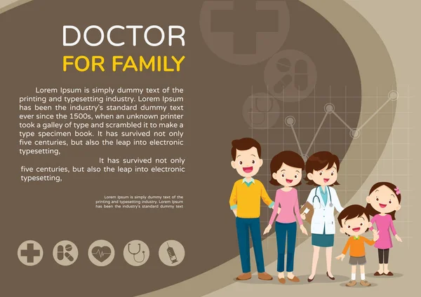 Médecin Famille Avec Enfants Santé Fond Poster Doctor Pour Famille — Image vectorielle