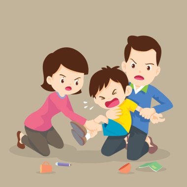 Anne ve baba kızgın çocuk işlemek, ailem endişe Rampage kızgın boy.aggressive çocuklarla