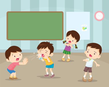 Çocuk burun darbe. Sevimli çocuk arkadaş için onun nose.coughing çocuktan sümüğünü kendin sil için doku kullanma