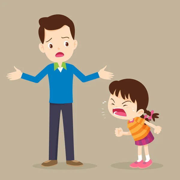 Angry Child Dad Have Worry Rampage Girl Aggressive Children — Stock Vector