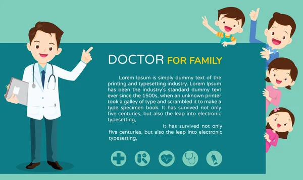 Arzt Und Familie Mit Kindern Gesundheitshintergrund Poster Doctor Für Familie — Stockvektor