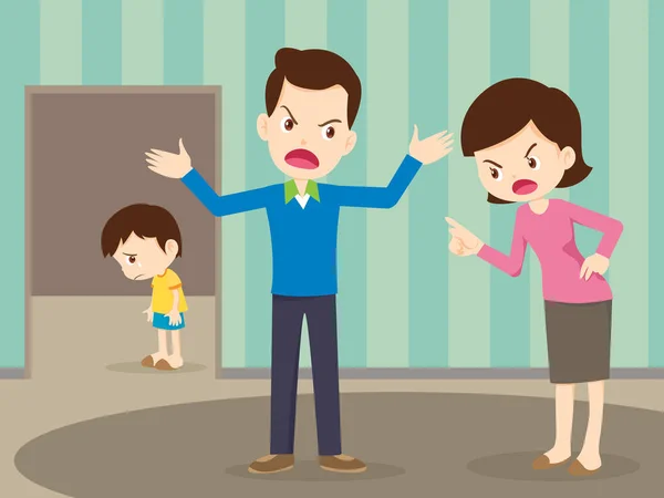 Man Och Hustru Gräl Föräldrar Grälar Och Barn Lyssna Familjekonflikter — Stock vektor