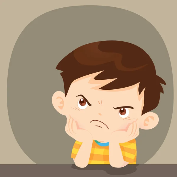 Kızgın çocuk hoşnutsuz oturmuş yüzünde bak — Stok Vektör