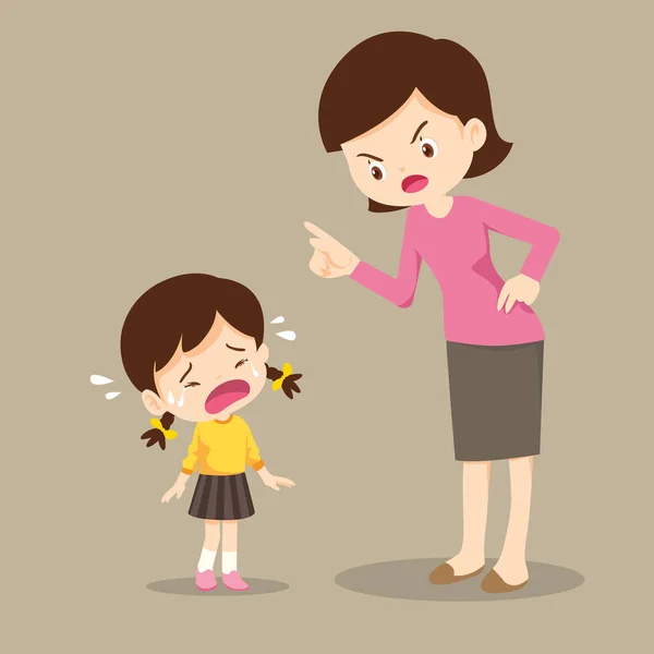 Mother scolding crying children girl — Stock Vector
