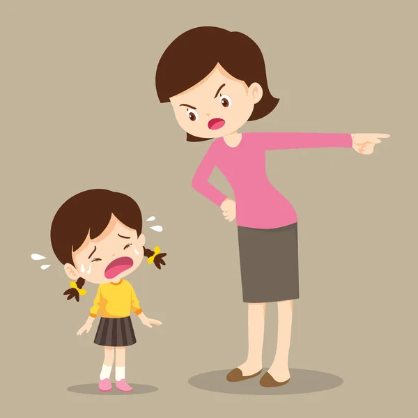 Mãe repreendendo triste crianças menina — Vetor de Stock