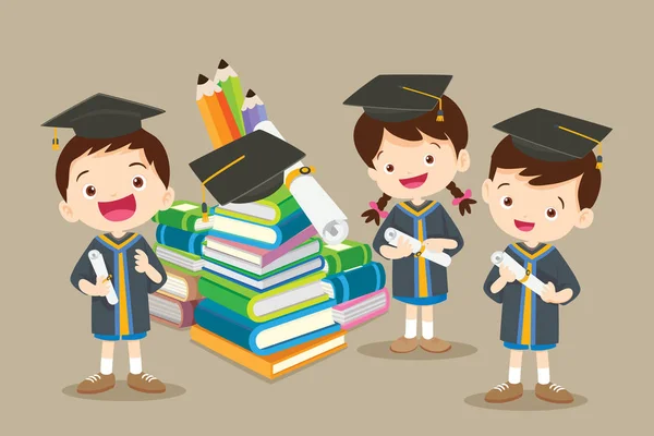 Felicitaciones estudiantes y grandes libros — Vector de stock