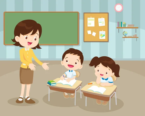 先生と生徒と教室 — ストックベクタ