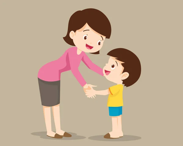 Mamma kramar hennes barn pojke och prata med honom — Stock vektor