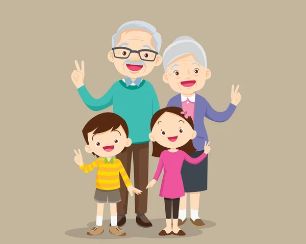 Grands-parents avec enfants main de victoire — Image vectorielle