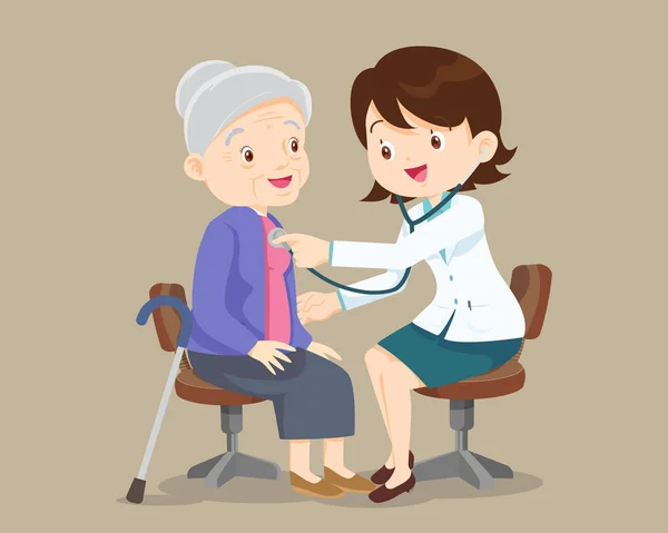 Médecin aide à vérifier grand-mère — Image vectorielle