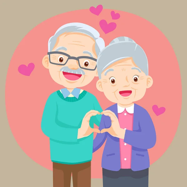 El ele tutuşan yaşlı çift kalp şekli yapmak — Stok Vektör