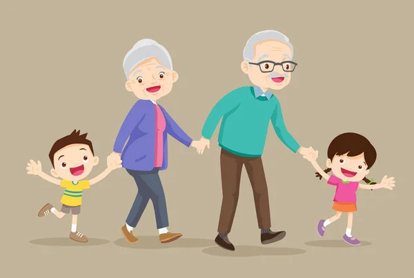 Großeltern mit Kindern sind Rollator — Stockvektor