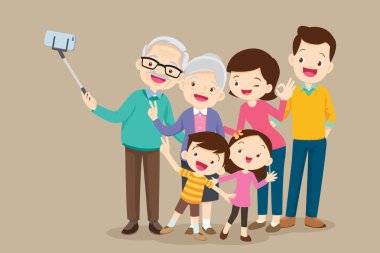 Yaşlı aile ile selfie fotoğraf yapma