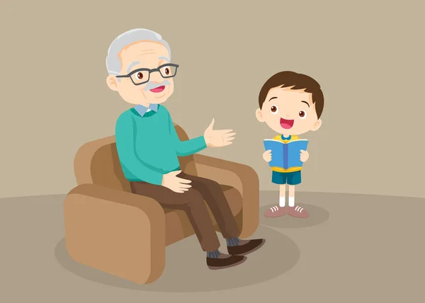 Großeltern mit Enkeln lesen — Stockvektor