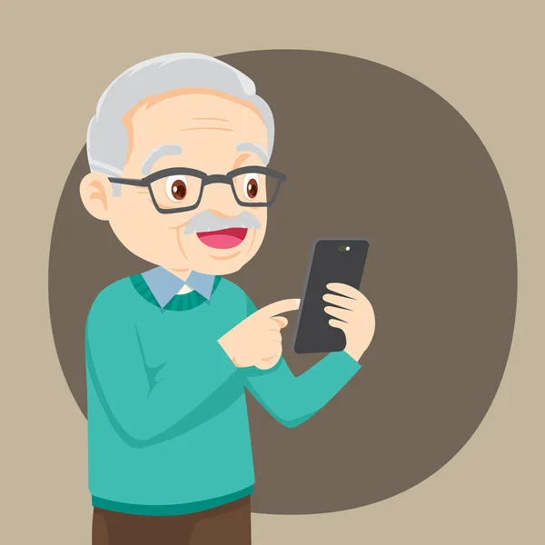 Grand-père avec smartphone — Image vectorielle