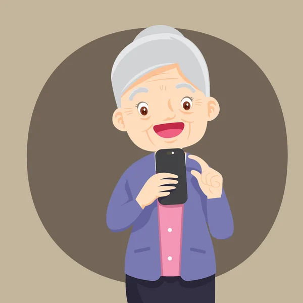 Grand-mère avec smartphone — Image vectorielle