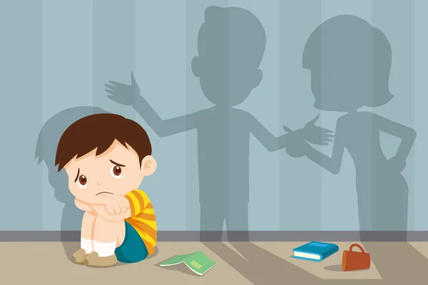 愤怒的家庭争吵与悲伤的孩子 — 图库矢量图片