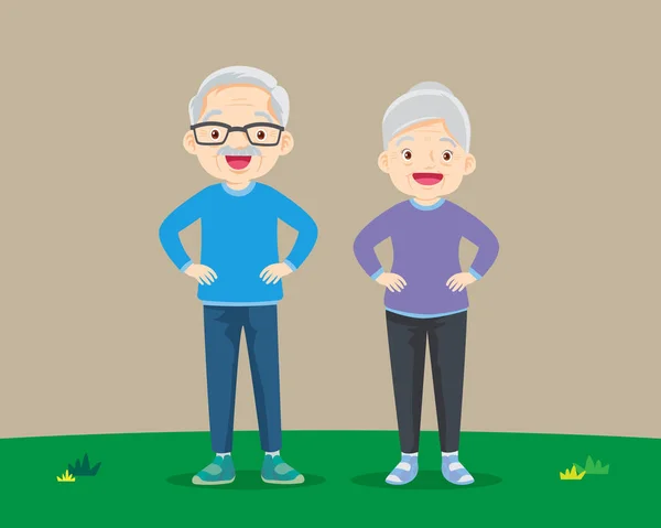 Grandparents exercises  hands on waist standing — Stock Vector
