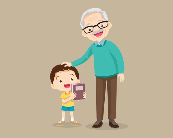Παππούδες και εγγόνια. Ο εγγονός δίνει ένα βιβλίο στον παππού — Διανυσματικό Αρχείο