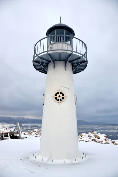 Faro Con Una Estrella Entrada Puerto Interior Del Puerto Yates — Foto de Stock