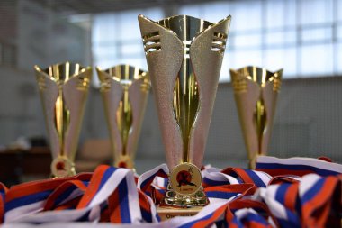 Sigorta primi öznitelikleri zarif kupa ve madalya şeritler şeklinde