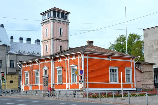 Деревянное Здание Пожарной Станции Башней Сортавала — стоковое фото