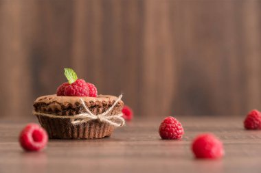 Çikolata lav kek taze ahududu ve nane