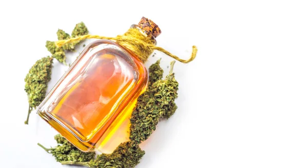 Cbd Óleo Canabidiol Botões Flores Cannabis Conceito Maconha Medicinal — Fotografia de Stock