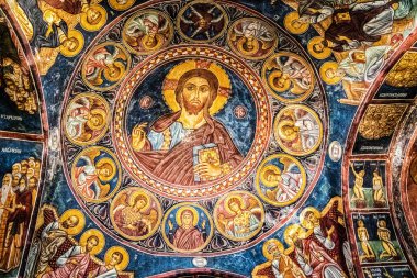 Tavan resmi bulunan bir rahiplik Manastırı Lampadistis Kıbrıs