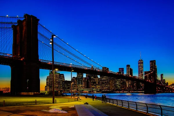 Brooklyn New York Március 2018 Brooklyn Híd Dumbo Park Naplemente — Stock Fotó