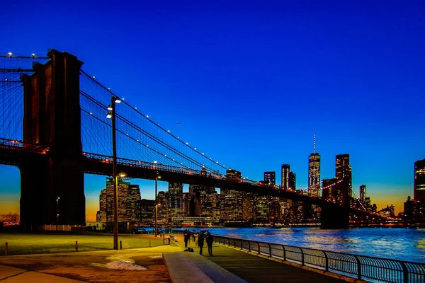 Brooklyn New York Március 2018 Brooklyn Híd Dumbo Park Naplemente — Stock Fotó