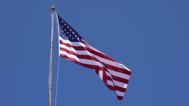 Amerykańska Flaga Faluje Powoli Wietrze — Wideo stockowe