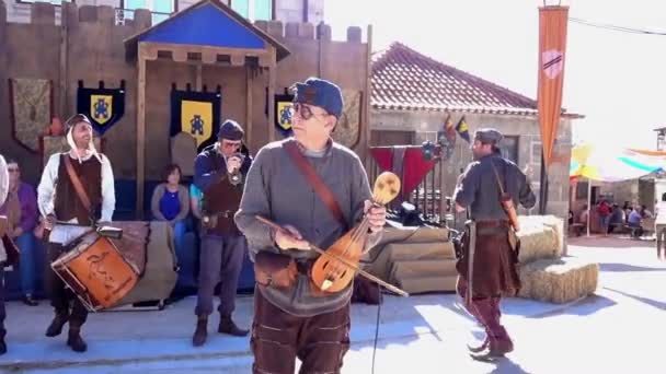 Пенедоно, Португалия - 20170701 - Medieval Fair - Electric Violin and Pipes w - Sound . — стоковое видео
