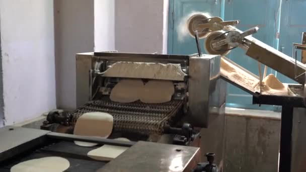 Naan Making Machine - Flattened Dough Runs  Conveyer Belt — Stock Video
