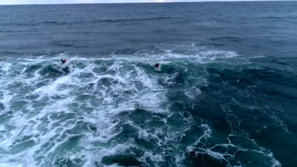 厄瓜多尔蒙塔尼塔-2018年9月13日-无人机空中-冲浪者在村前捕捉波浪式. — 图库视频影像